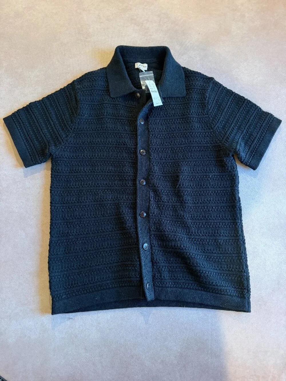 J. Crew Short-sleeve cotton open-stitch polo cardigan sweater • size medium •NWT